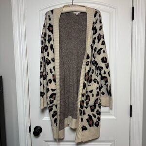 In loom Cream and Brown Animal Print Cardigan
